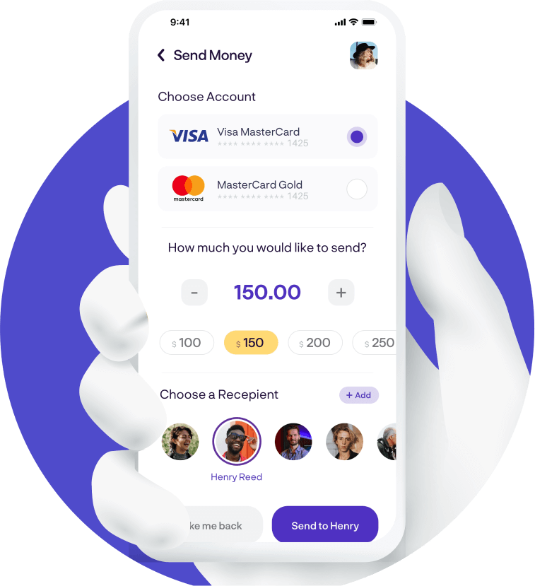 Nexo Remit mobile app — send money screen